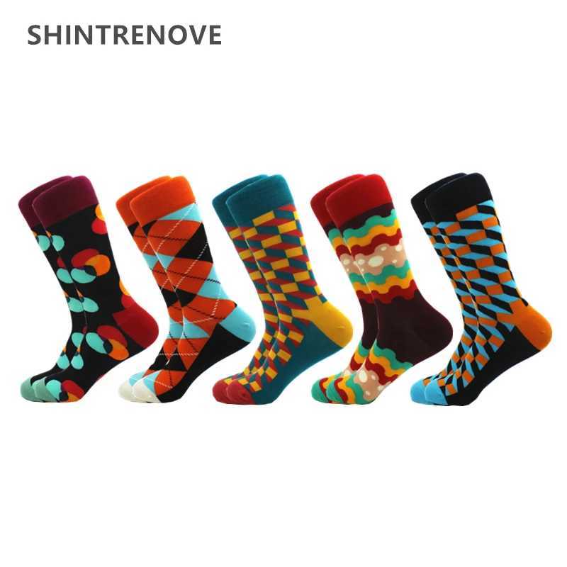 Men's Socks 5 Pairs/Lot Mens Socks High Quality Soft Breathable Cotton Socks Business Casual Happy Funny Fashion Clothing Socks Y2408301IFS