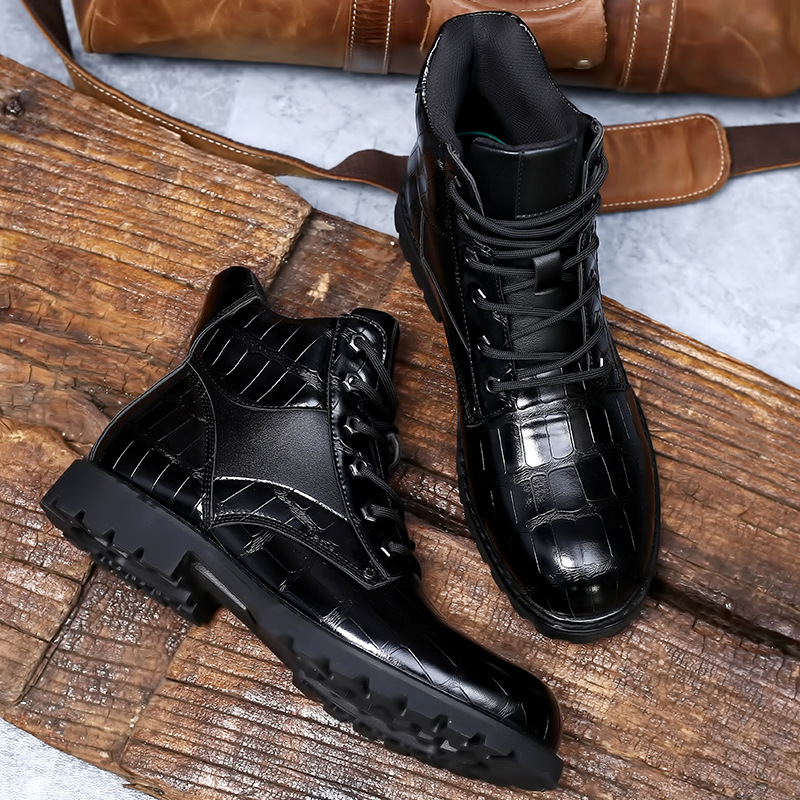 Brand Men Boots Grid Pattern Square Heel Men Ankle Boots Designer Luxury Leahter Shoes for Men Fashion Motorcycle Boots zapatos