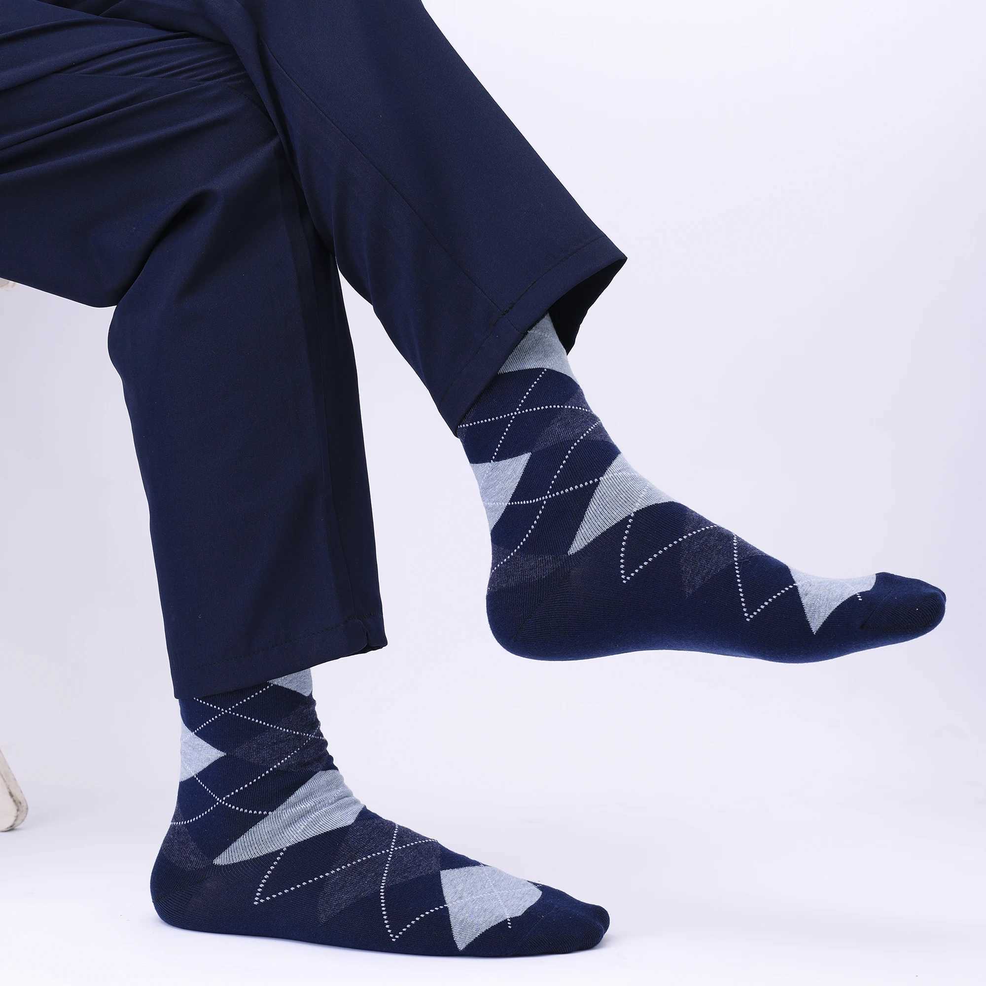 Men's Socks 5 Pairs Mens Dress Socks Plus Large Sizehigh Quality Combed Cotton Crew Socksblack Cool Argyle Breathable Casual Socks For Men Y24083