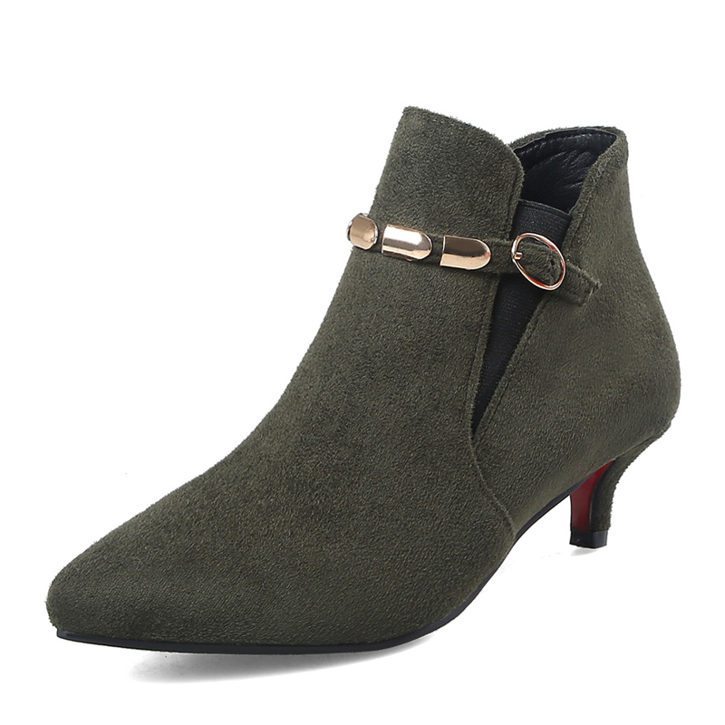 Heel Low Ankle Boots Shoes Woman Fashion Pointed Toe ck Short Boot Female Buckle Footwear Gray Red Green Large Size 46 48 4579 Bule