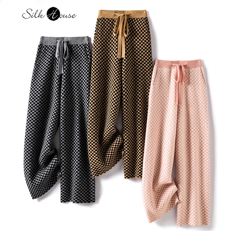 flat wool pants for women four thick wide leg loose casual straight high waisted knitted 240827