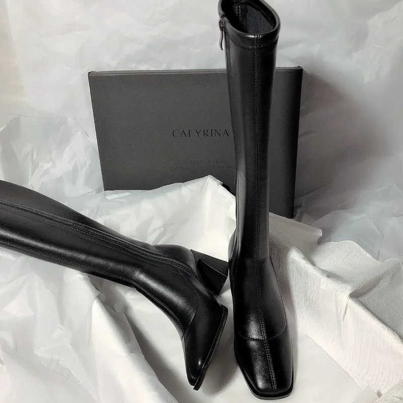 Winter Heel Knee Boots Women Fashion Square Toe Long Knight Bootties Ladies High Quality Shoes