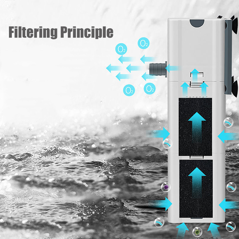 Silent Fish Tank Filter Water Filtration Equipment Submersible Air Oxygen Internal Pump Aquarium Filter Wave Pump 4-IN-1