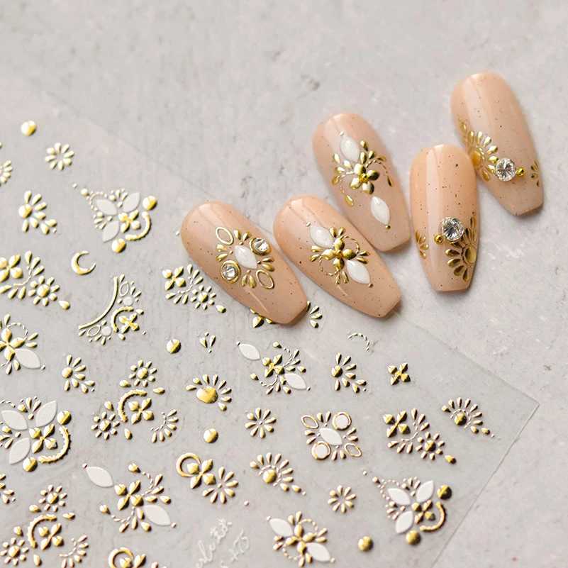 Noble Gold Totem Bohemia Pearl Rhinestone Bow Heart shaped Star Moon Butterfly 3D Self Adhesive Nail Art Stickers Handmade 5D Stickers W240829