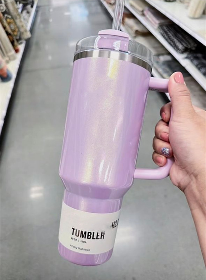 40 oz Blue Purple Shimmer Cups Stainless steel tumblers with handle and Straw 40oz Clean Slate Purple Stars Chocolate Gold Car Mugs