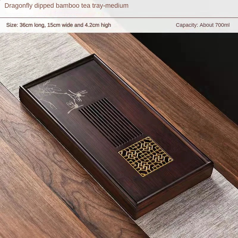 Top Grade Kongfu Tea Tray Rattan Household Gongfu Tea Set Kungfu Simple Nanzhu Wooden Bamboo Board Rectangular Puer Supplies 240829