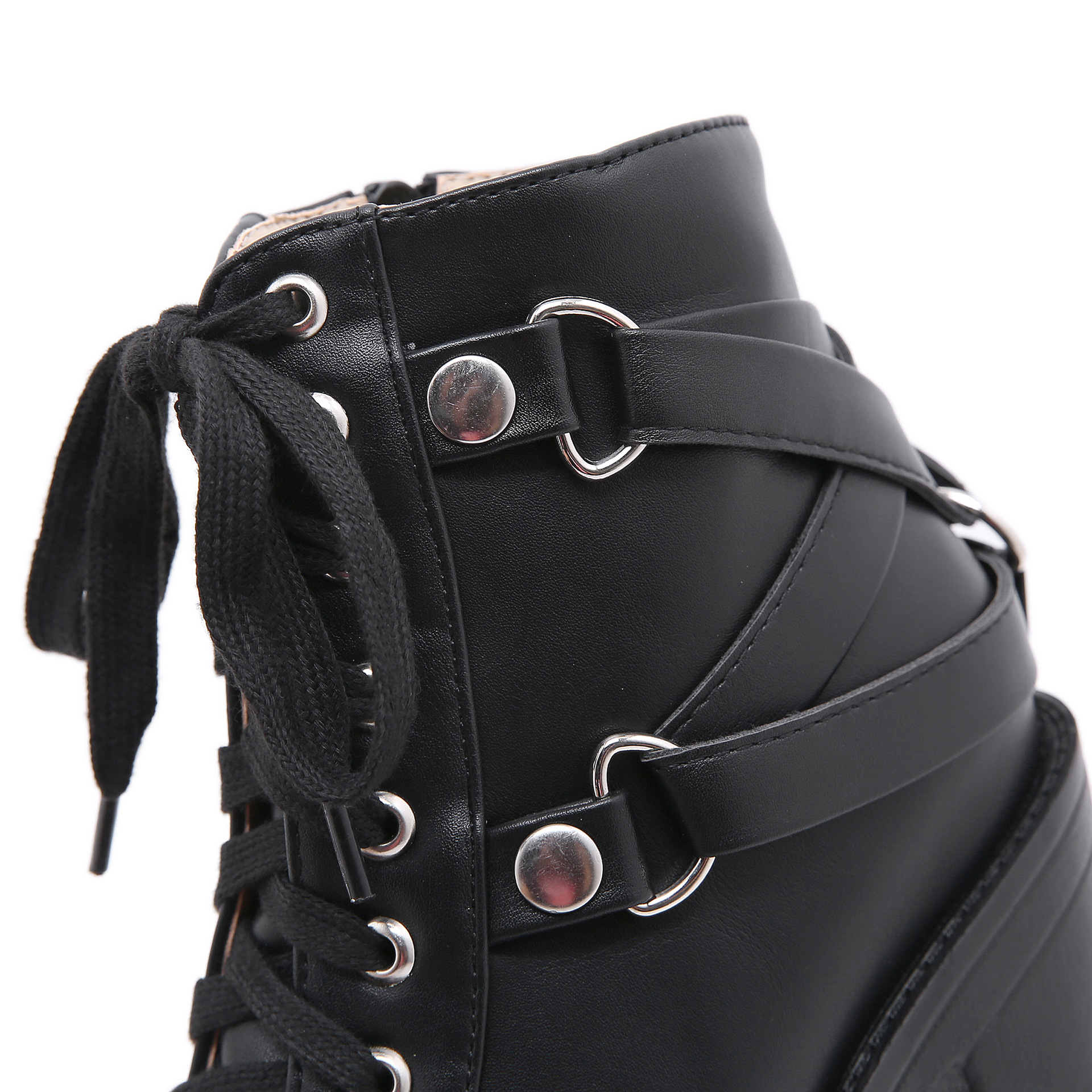 New Sexy Chain Women Leather Autumn Boots Block Heel Gothic Black Punk Style Platform Shoes Female Footwear High Quality588 0d27