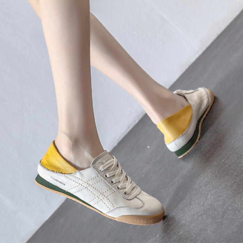 2025 new Quality High 2023 New Women's Sole Comfortable Shallow Mouth Flats Two Wear Soft Leather White Shoes Women e409