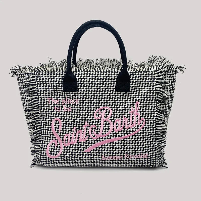Casual Travel Beach Thousand Bird Check Handmade Tassel Bags Tote Ladies Large Capacity Handbags 240830 4