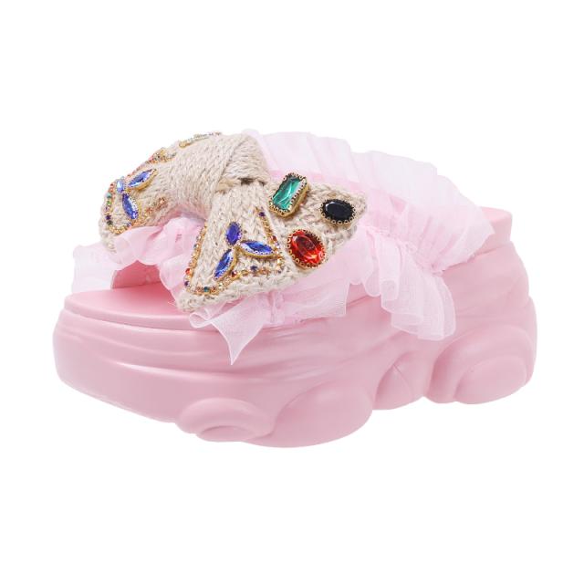Low Sandals Woman Leather Large Size Low-heeled Big Fabric Rome Slides PU Hoof Heels Rubber Large Size Low Sandals Woman Leather