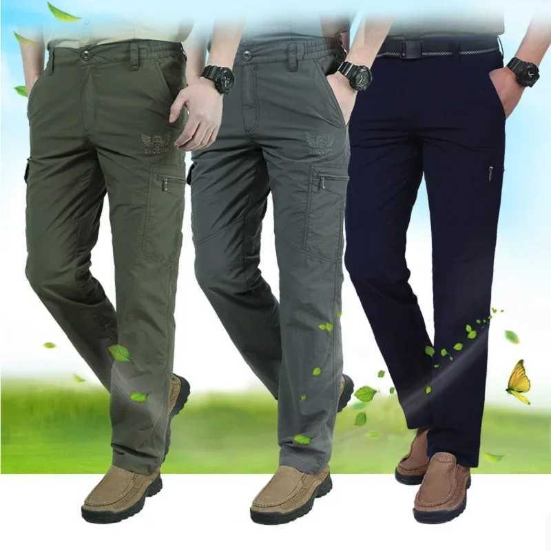 Quick drying casual pants mens summer army ultra-thin Trouser mens tactical cargo pants mens lightweight gray blue green W240829