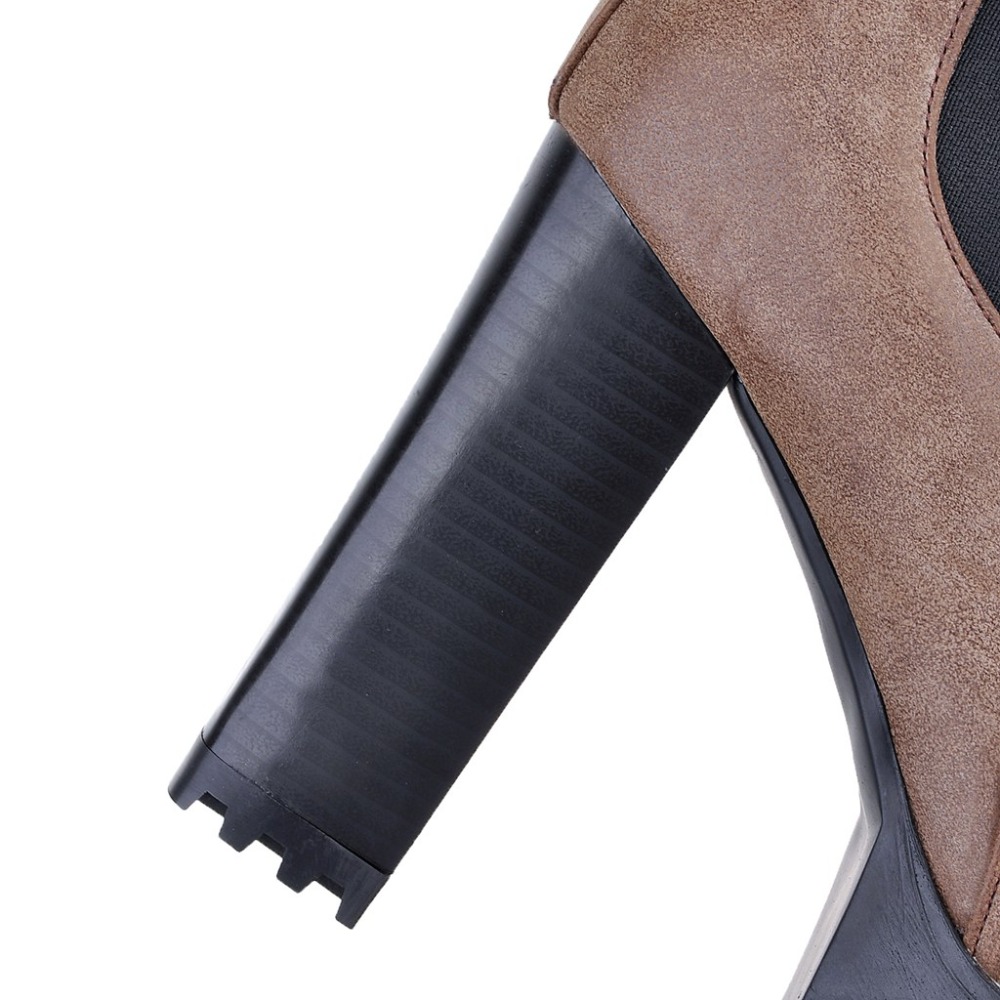 Ankle Fashion Boots For Women Platform Round Toe High Heels Short Boot Female Punk PU Grey Brown Vintage Autumn Winter Shoes 7a85