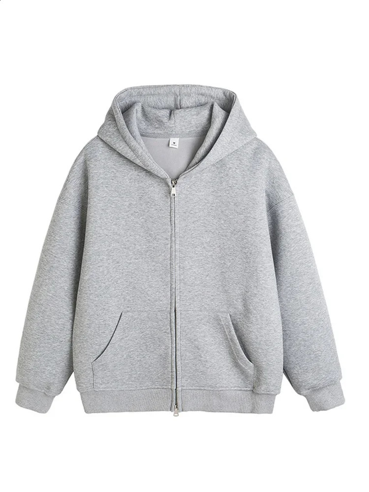 AutumnWinter Womens Street Fashion Hoodie Retro Sweater Loose Long Sleeve Zipper Pocket 240827