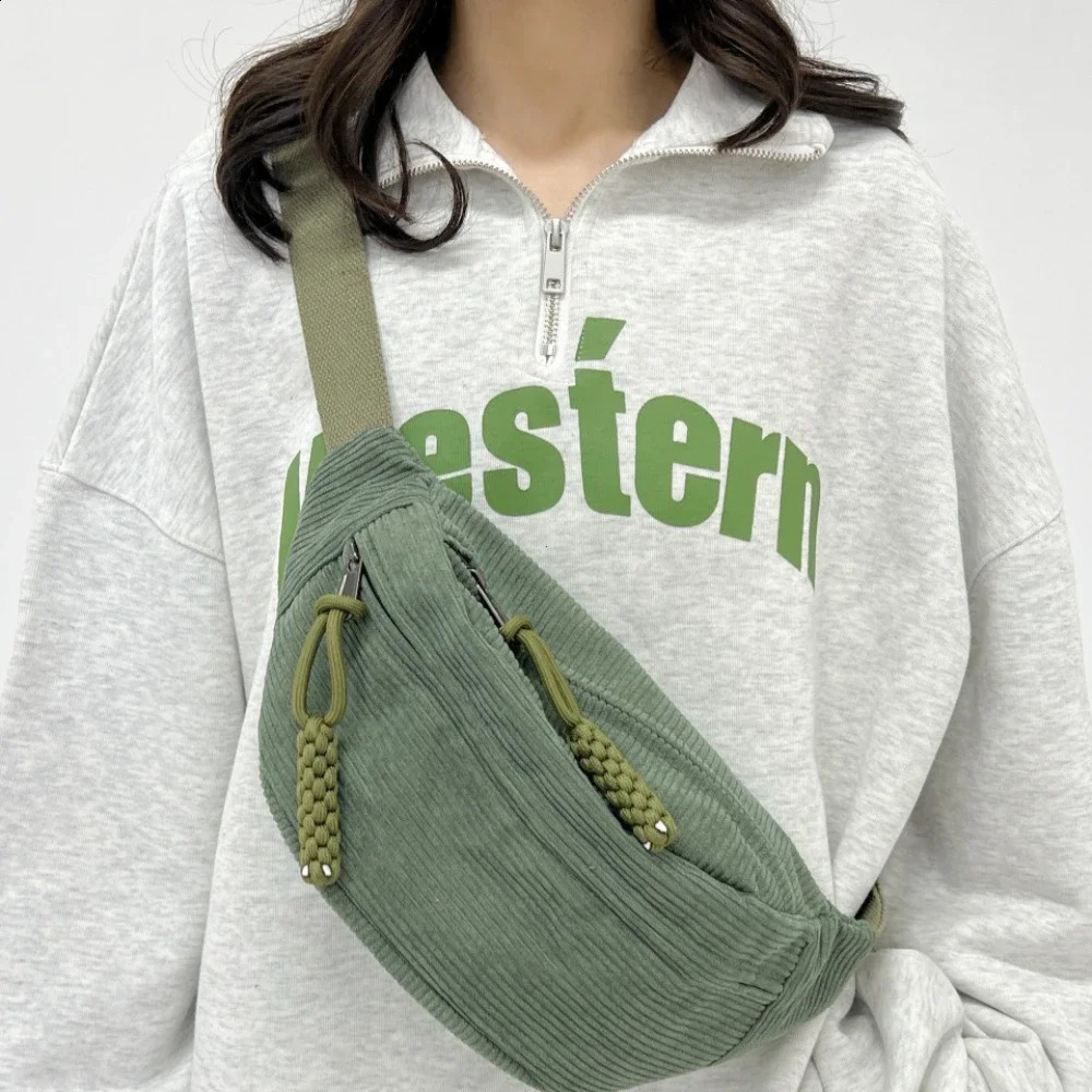 Women Waist Pack Large Capacity Corduroy Fanny Street Style Chest Bag Fashion Shoulder Crossbody Bags Casual Belt 240830Z