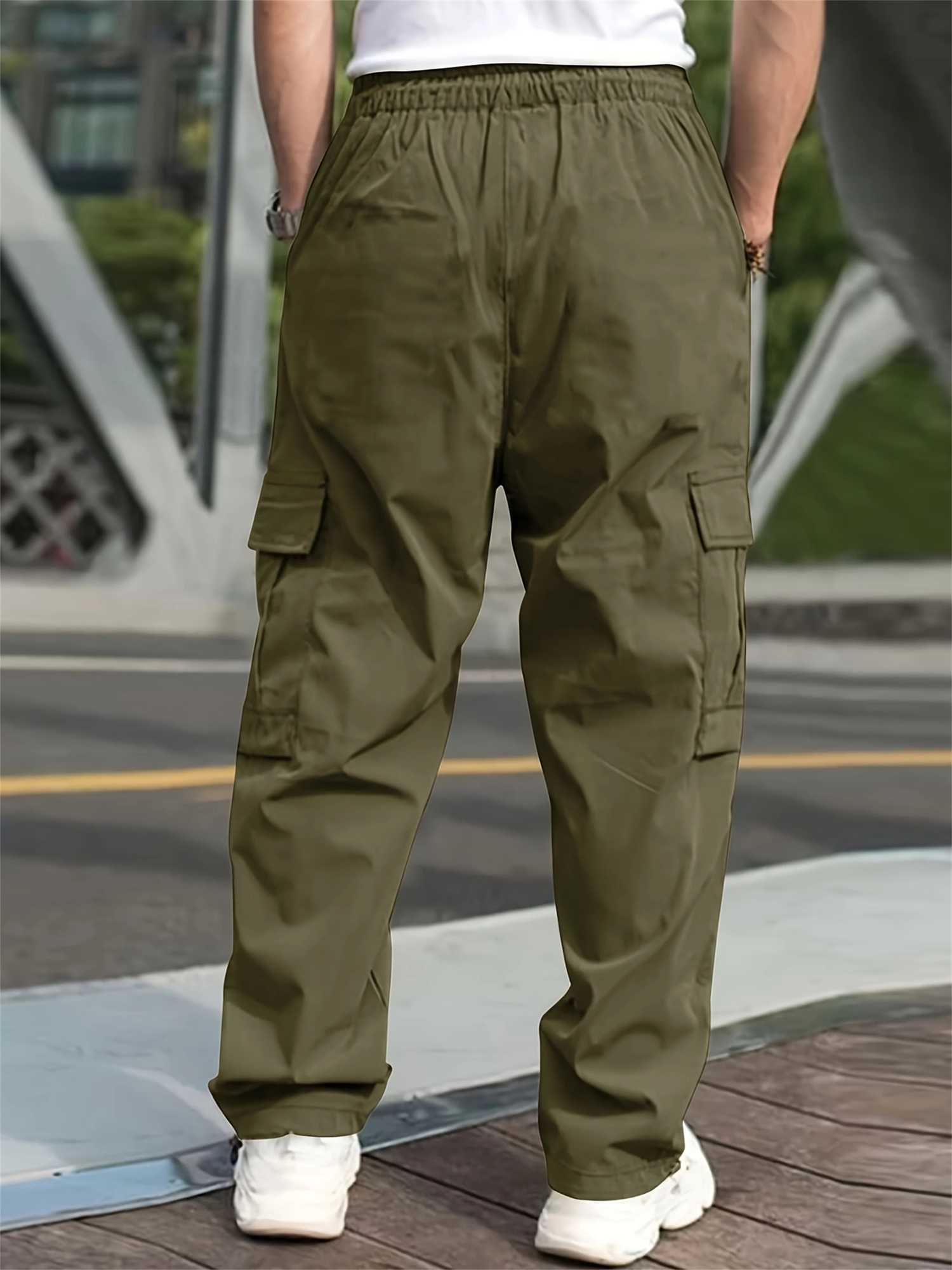 2024 Spring/Summer New Mens Casual Pants Solid Color Brushed Multi Pocket Sports Running Straight Work Pants W250318