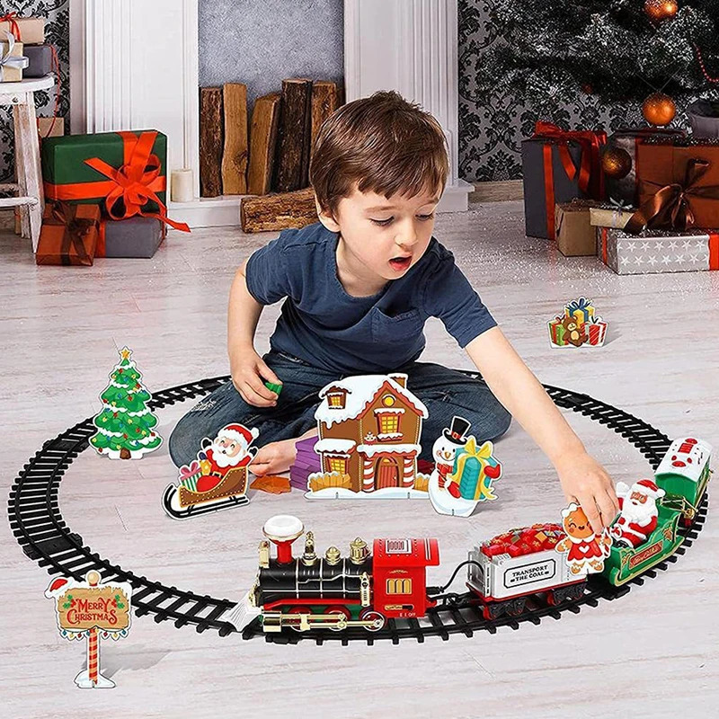 Train Set with Sound and Light, Electric Track Frame Railway Car, Tree Decoration, 2024 Christmas Gifts for Kids