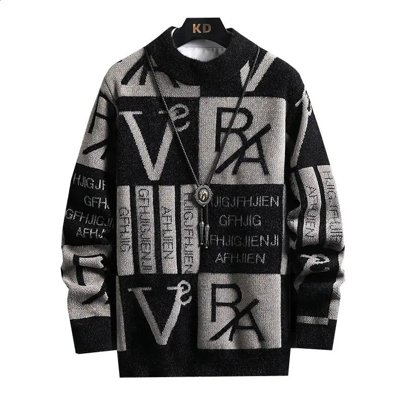 Fashionable O-neck long sleeved casual letter sweater mens clothing autumn and winter item loose Korean latte punk top 240829