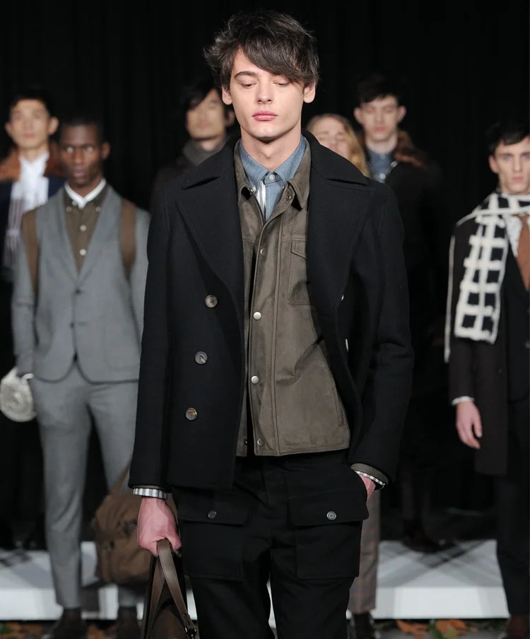 Mens business jacket with double corset for autumn/winter warm and slim fit short wool jacket with a lapel collar 240829