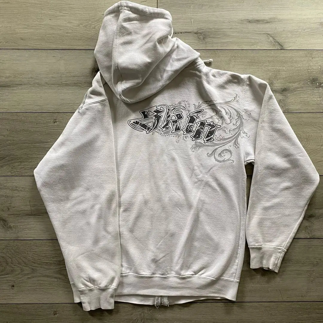 Gothic Trend Letter Pattern Printed Zipper Hoodie Mens Summer American Street Hip Hop Rap Costume Y2K Girl Style Top 240829