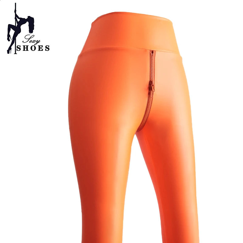 Womens high waisted PU leather elastic ultra-thin pencil pants with double zippers and open pants legs nightclub pants 240829 - view 3