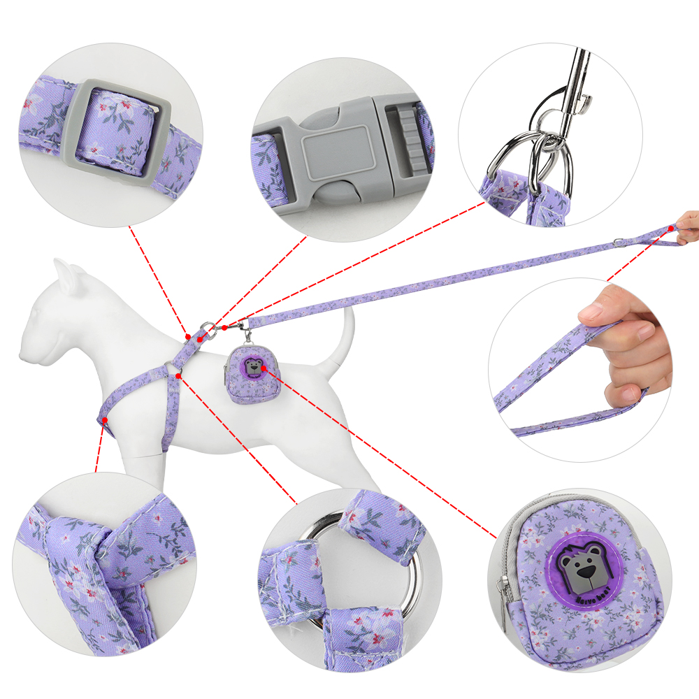 Pet Harness and Leash Set,Floral Dog Backpack Chest Harness Adjustable Size for Small To Medium Dogs and Cats Puppy Accessories
