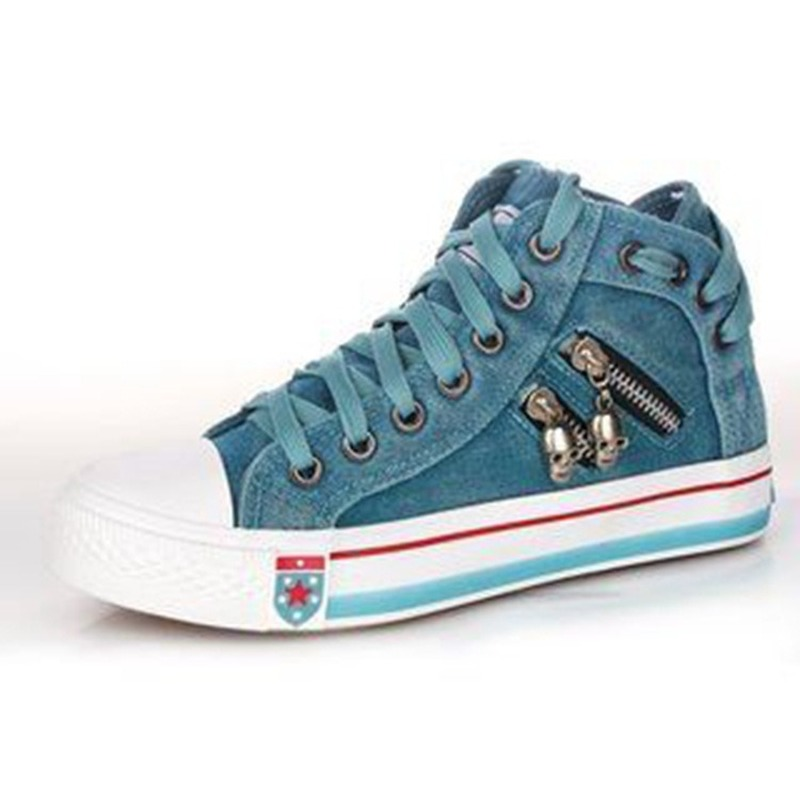 Women's Retro Denim Canvas Sneakers: Casual Lace-up Trainers for Walking and Skateboarding 4