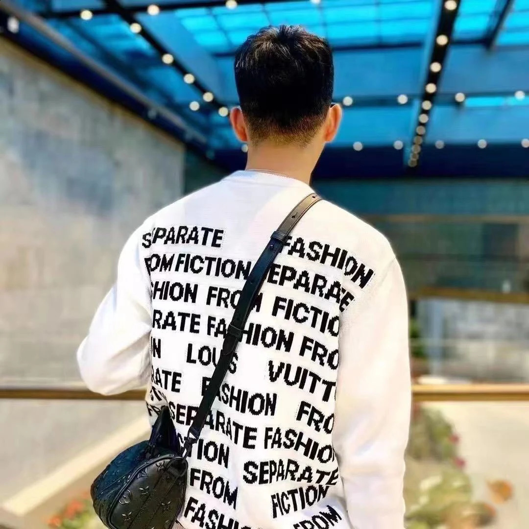 Mens Personality Trend Sweater Mens Trend Cotton Korean Winter Fashion Fully Printed Letter Pull Down 240829