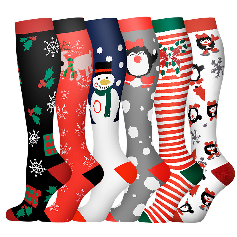 6 pairs Christmas Pressure Halloween Adult Running Sports Compression Leg Socks