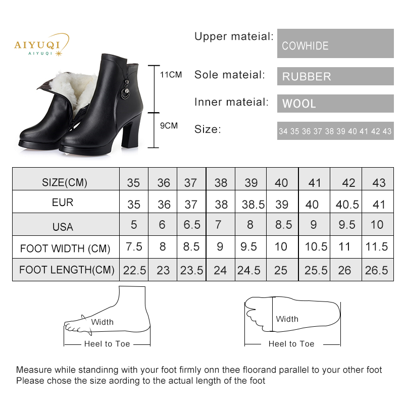AIYUQI Genuine leather Boots Women Shoes Plus Size Round Toe Square heel shoes Fashion ladies Casual ankle boots