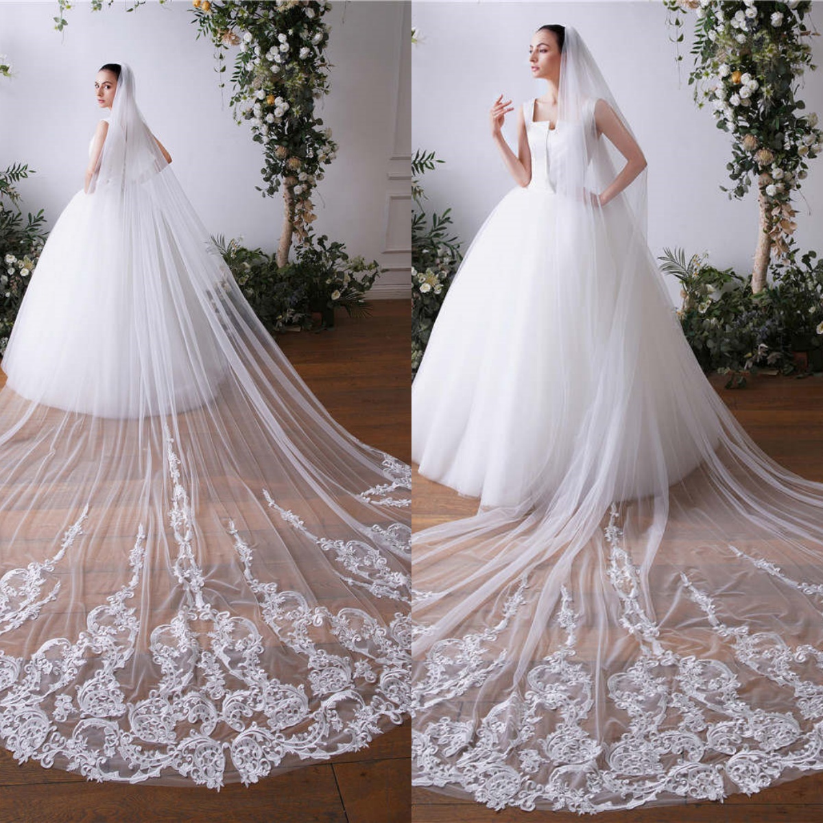 Simple Wedding Veil Beautiful One Layer Long Cathedral Length Veils Applique Edge Velo De Cabeza For Bride Voile Custom Made