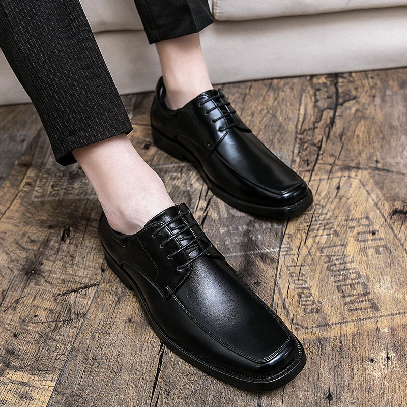 Business Men's Dress Shoes Square Toe Male High Quality Leather Shoes 2024 Lace Up Wedding Shoes Men Gentleman Derby Shoes