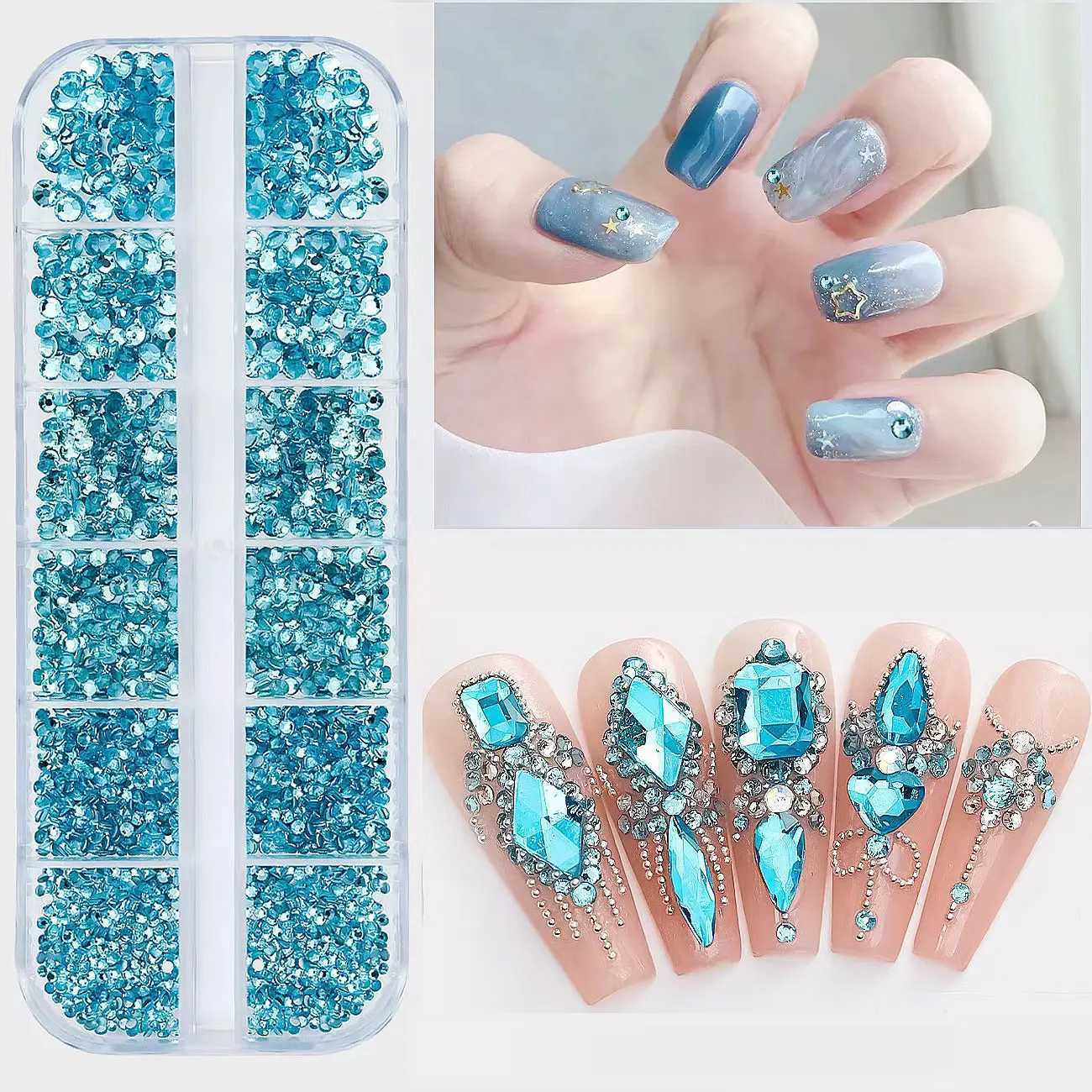 12 grid sparkling crystal nail art Rhinestone flat back gemstone used for nail art DIY design decoration makeup accessories W240829