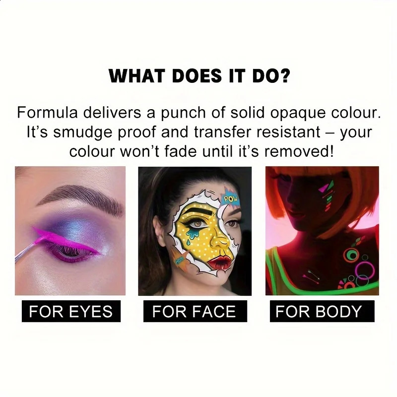 12 colors fluorescent paint with brushes and stickers and body art paint UV luminous fluorescent party beauty and makeup 240829