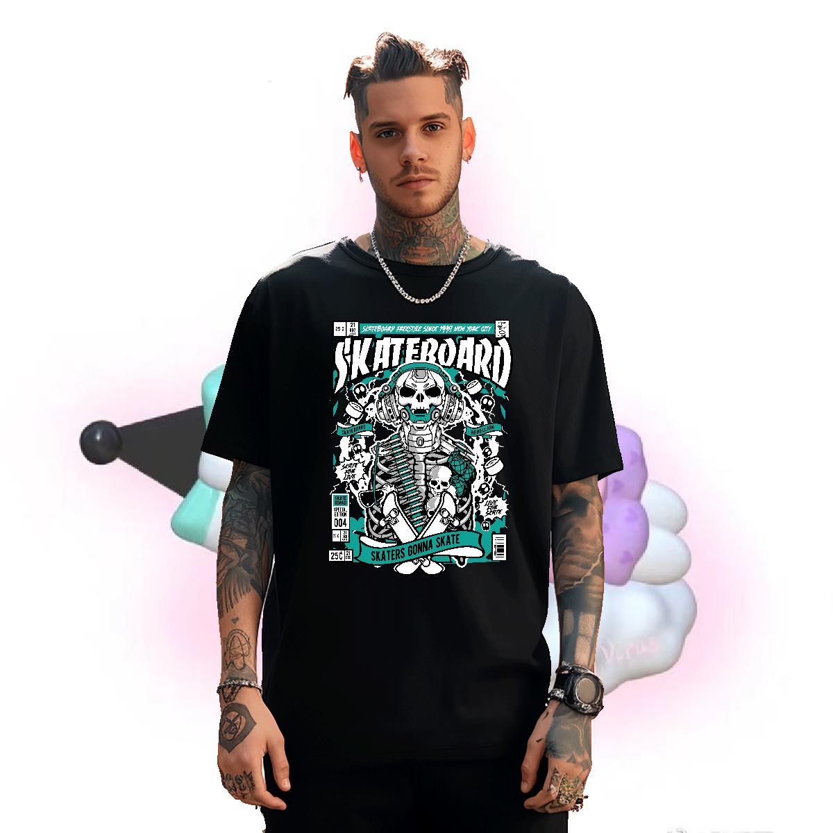 Designer T-Shirts 230g Cotton skull Hip Hop Street Cartoon Printing L-4XL Pure Cotton Mens Tshirts Casual New Clothes