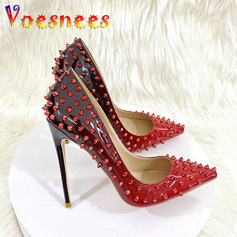 2023 New Sexy Rivet High Heels Gradient Double Color Fashion Women Shoes Europe And America Party Dress Pumps Large Size 44 45