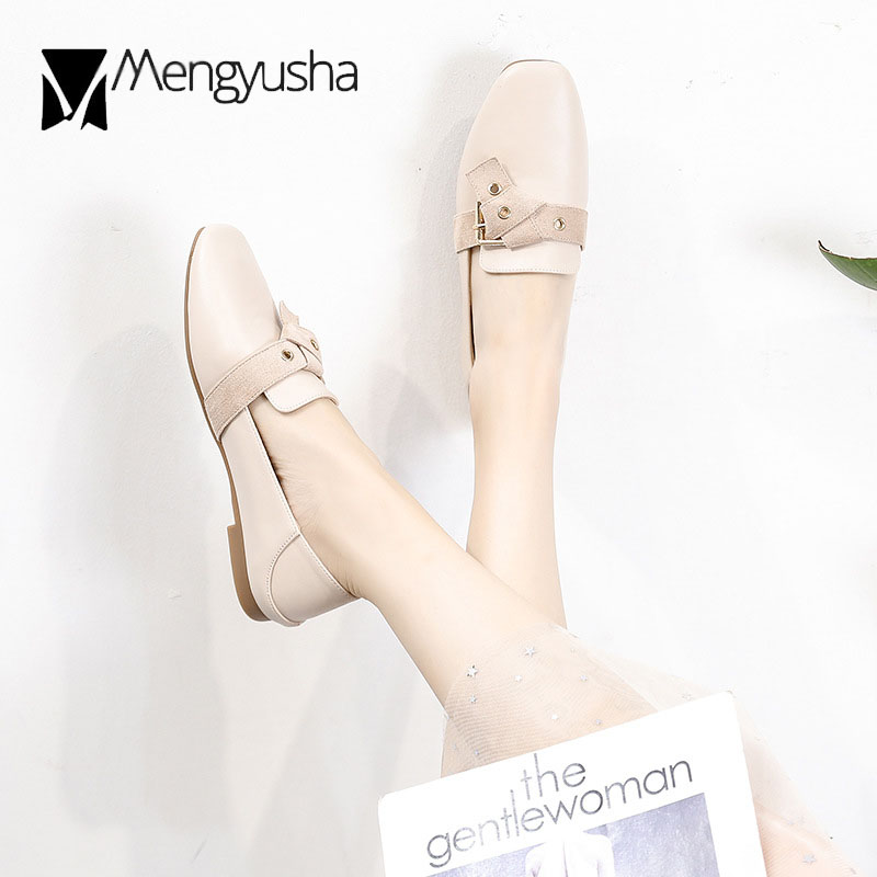 metal buckle 9f690 Studs Bow-knot loafers woman flats slip on moccasins large size 42/43 square toe small leather shoes for women
