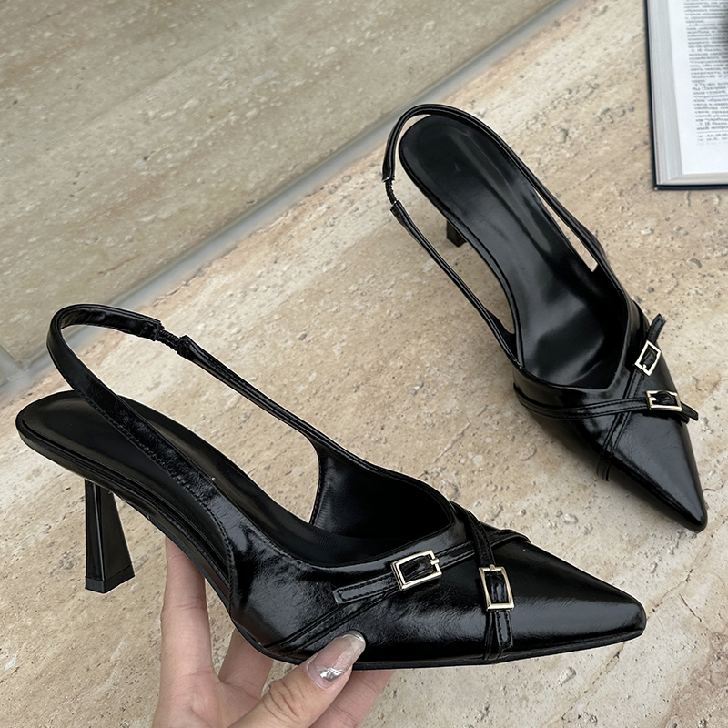 Big Size Fashion Pointed Toe Pumps Ladies Thin Heels Shoes Female Slingbacks Slides Women High Heels Shoes Wine Red Footwear