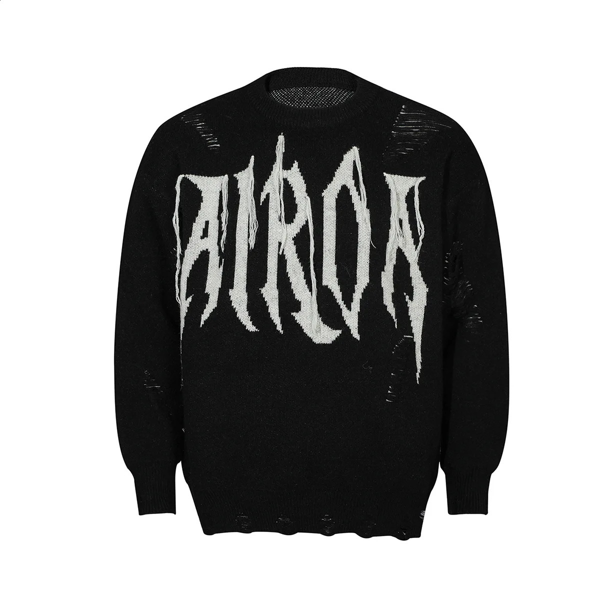 Mens High Street Ripped Sweater Fashion Street Clothing Hip Hop Knitted Jumper Y2K Destroyed Pullover Knitted Top 240829