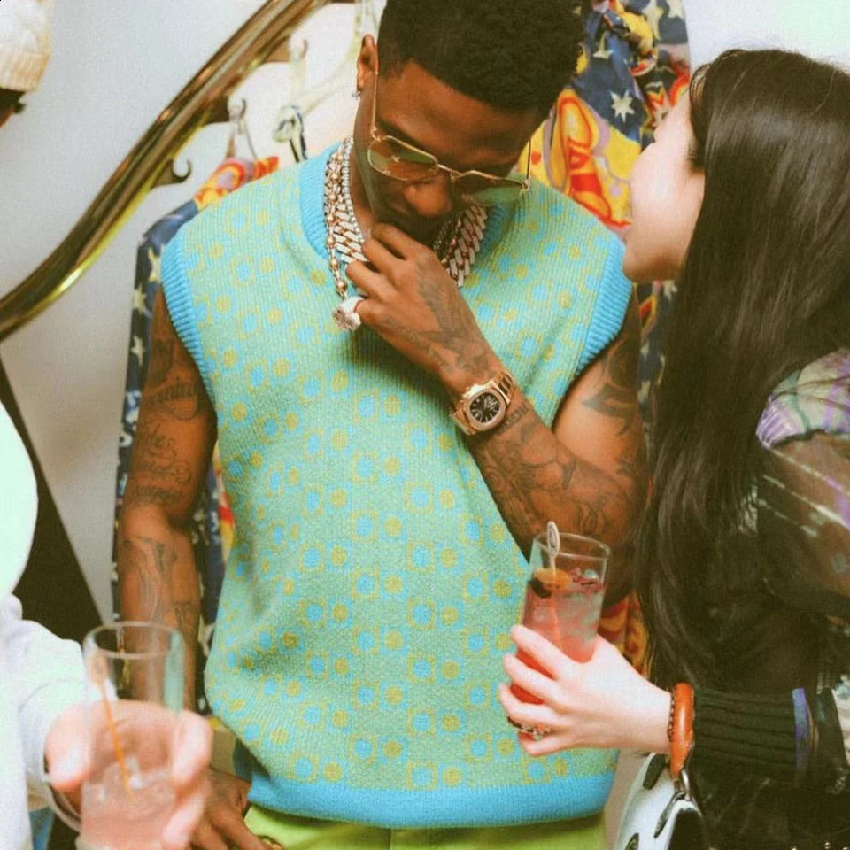 Flower splicing V-neck vest Harajuku plain weave jacquard knitted sweater sleeveless oversized spring summer casual knitting 240829