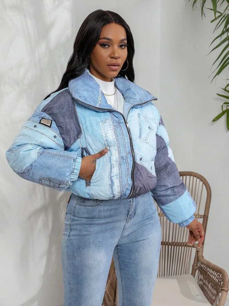 Women's Down Parkas JRRY casual womens jacket lapel zipper denim jacket high stripe velvet coat Y241019R6YH