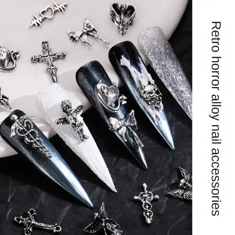 Dark Nail Art Accessories Durable Angel Metal Alloy Dark Series Nail Supplies and Hand Tools Cross Nail Art Jewelry Halloween 3D W240829