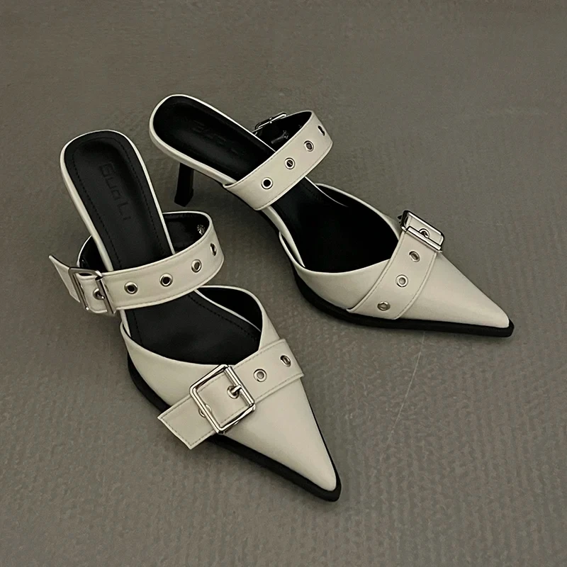 Metal Buckle High Heels Women's Sandals Summer Pointed Toe Sier Party Fashion Womens Pumps Shoes