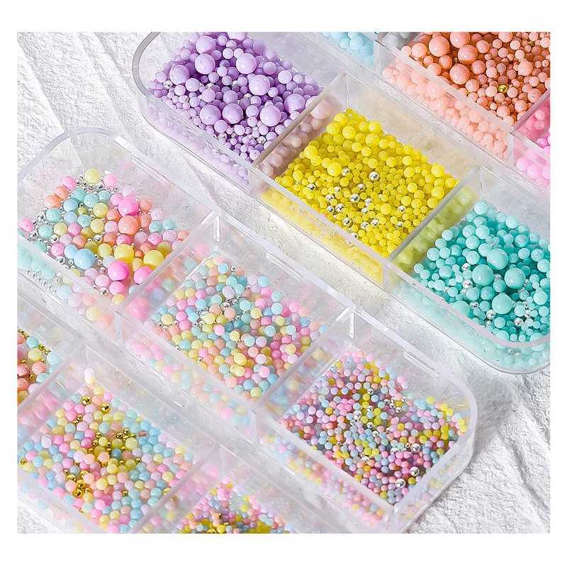 1 box of mini Macaron bubble nail beads charm mixed color 3D resin candy caviar nail bead decoration DIY Kawaii nail accessories W240829