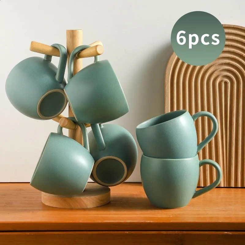 Coffee Mugs Set of 6 15-ounce Coffee Cups with Handle Ceramic Black Mugs for Coffee Tea Latte Cocoa Modern Tea Cups 240830
