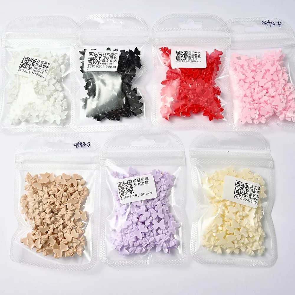50/100 pieces of pink and white Kawaii bow nail charm 3D resin bow knot flat back nail gemstone 8 * 10mm nail art rhinestone jewelry #Bowtie W240829