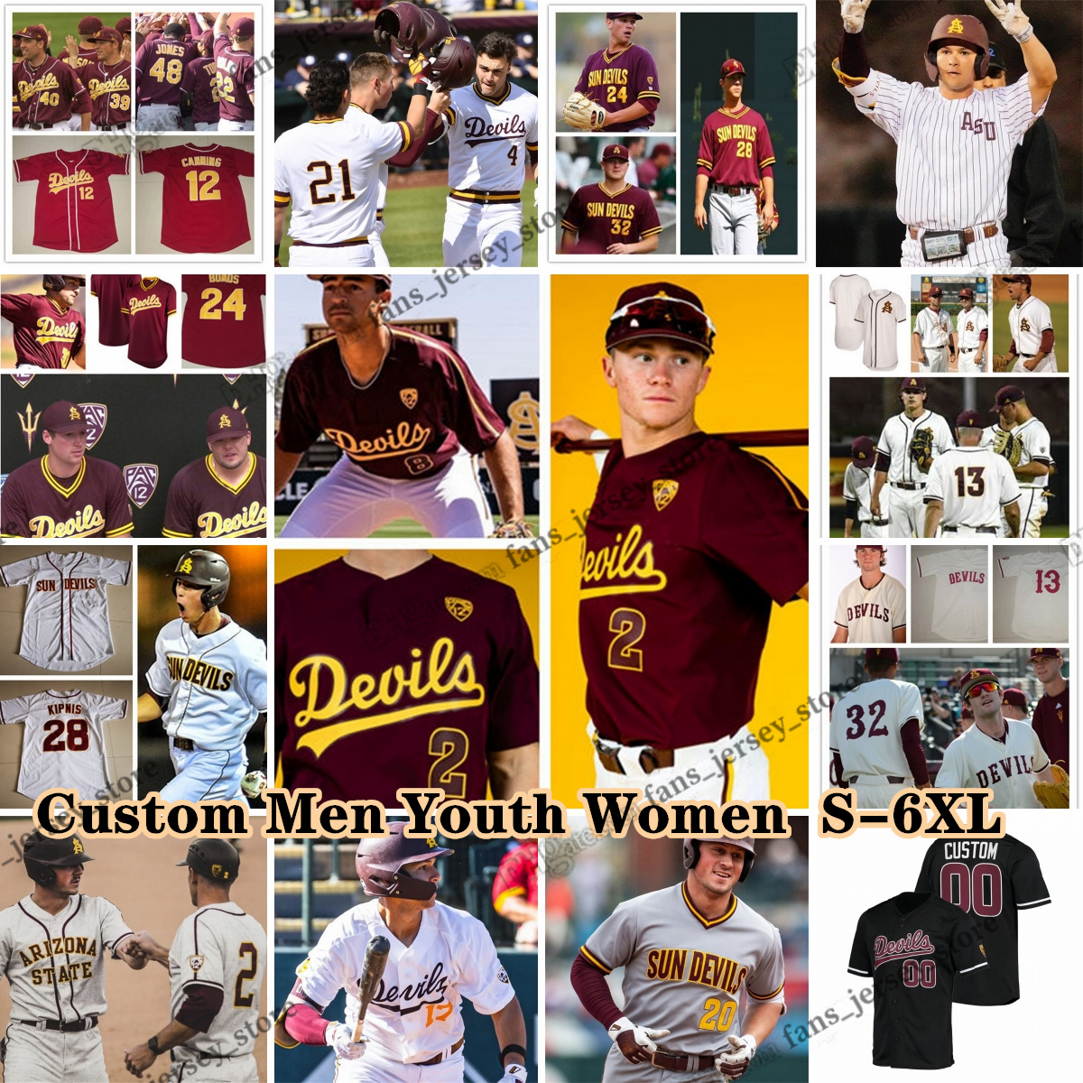 NCAA Custom Stitched Arizona State Sun Devils College Baseball Jersey 24 Barry Bonds 2 Dustin Pedroia Spencer Torkelson Trevor Hauver Alex Helmin Drew Swift Barnes