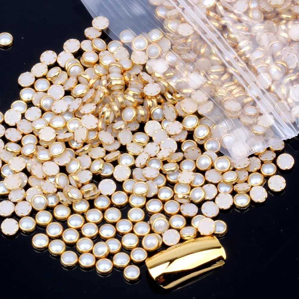 100pcs 4mm 5mm 6mm multi-color semi-circular pearl metal rhinestone DIY nail art nail bead beauty glitter decoration W240829