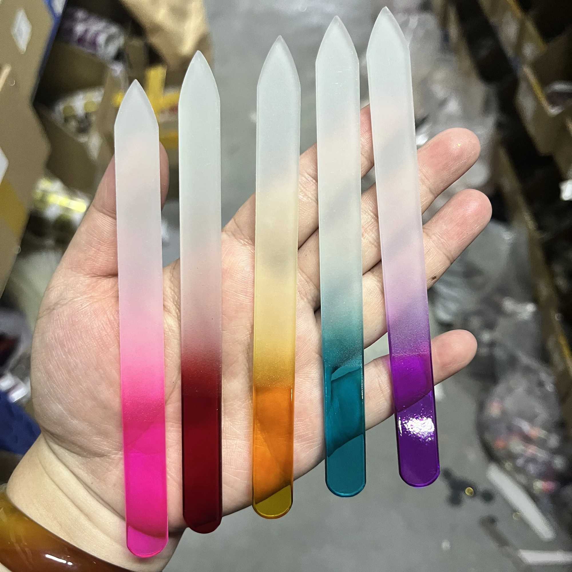 5 glass nail files for natural nails finger files double-sided Ombre etched travel files professional manual nail tools* W240829