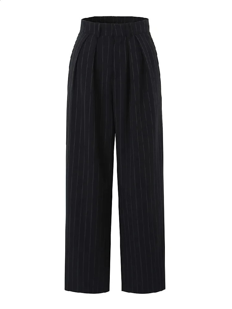 Y2K retro black and white striped high waist wide leg pants for women pleated front loose Korean mens 240827