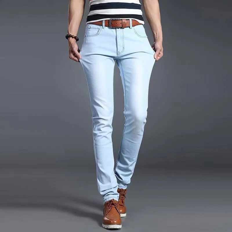 Fashion Black Blue Denim Jeans Men Slim Fit Pants Cotton Stretch Trousers Classic Daily Pencil 240826Z